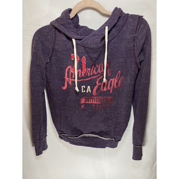 American Eagle Outfitters Tops - American Eagle Sweater Womens Small Petite Purple Logo Pullover Hoodie Ladies.